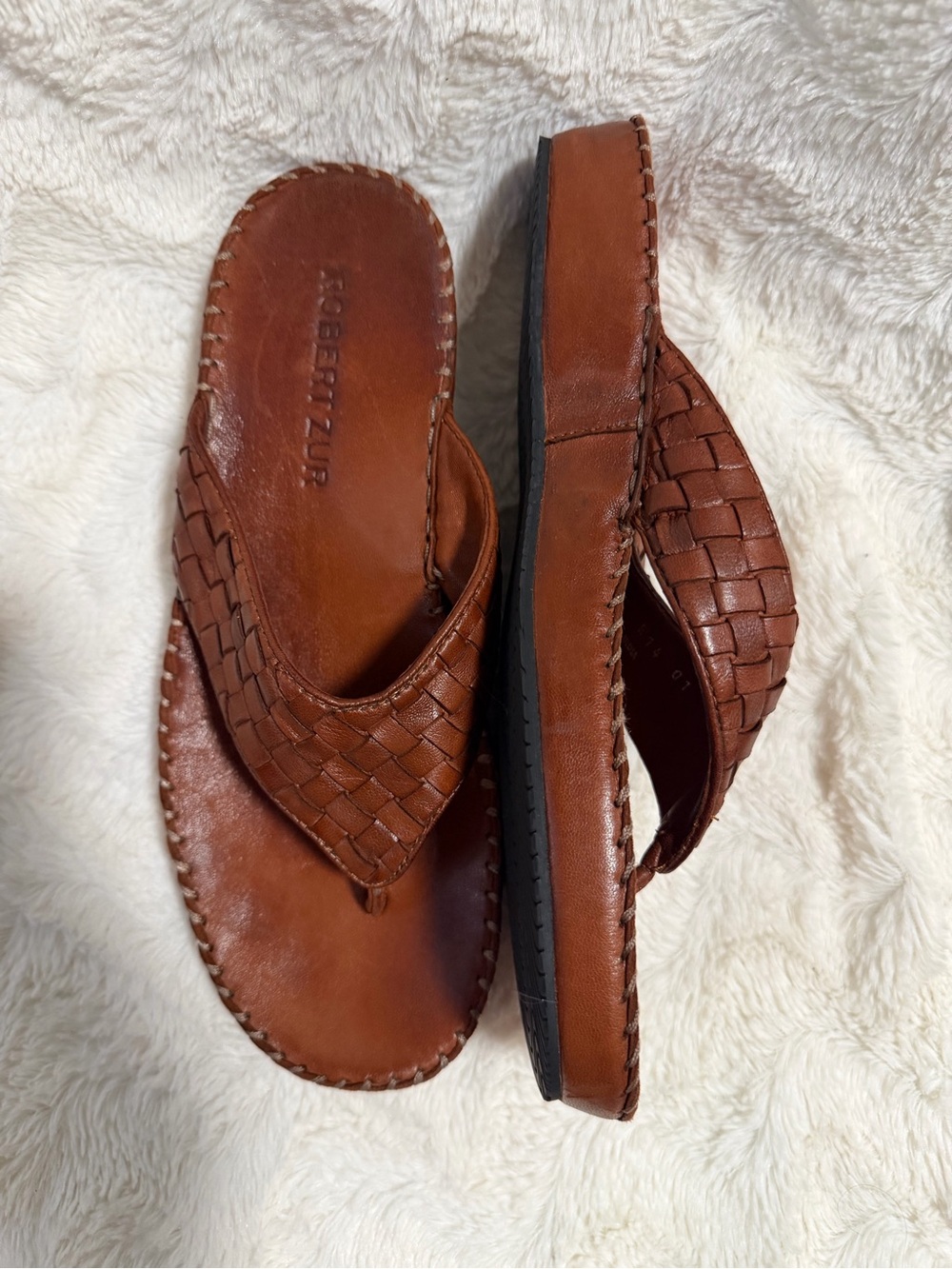 Robert Zur Woven Leather Thong Sandals - Brown Sz 10 - Picture 3 of 8